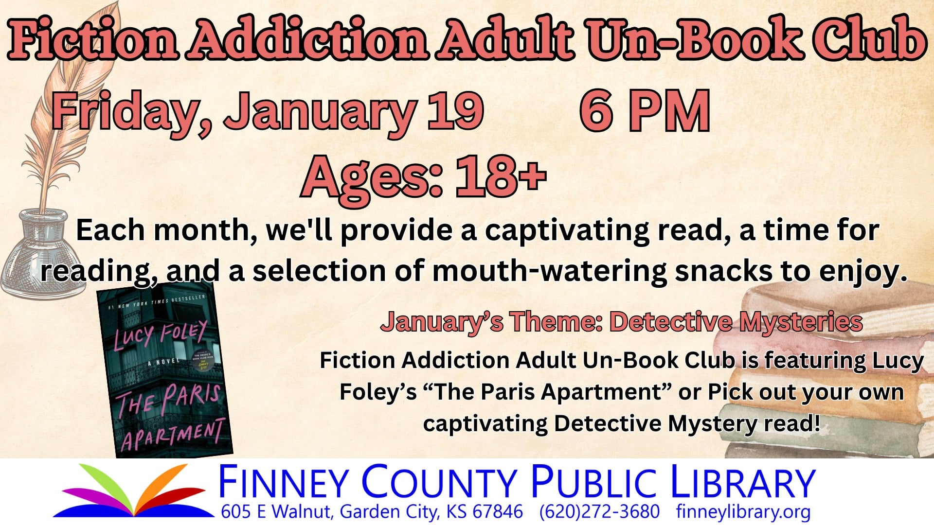 Fiction Addiction Adult Un-Book Club | Finney County Kansas